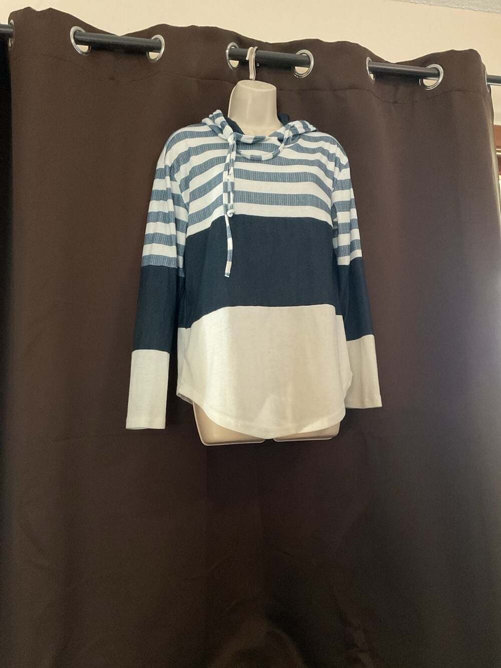 SHEIN Women's Color Block Striped Long Sleeve Drawstring Hoodie Size M